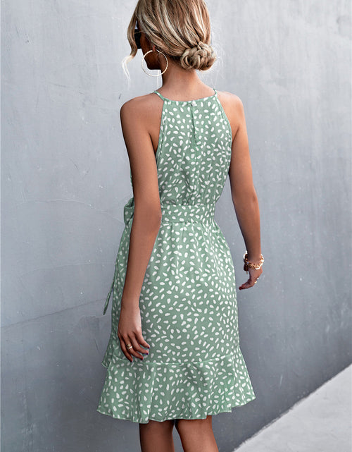 Load image into Gallery viewer, Printed Tie Waist Ruffle Hem Sleeveless Dress
