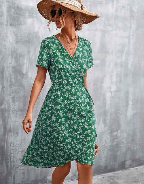Load image into Gallery viewer, Floral Surplice Neck Flutter Sleeve Dress
