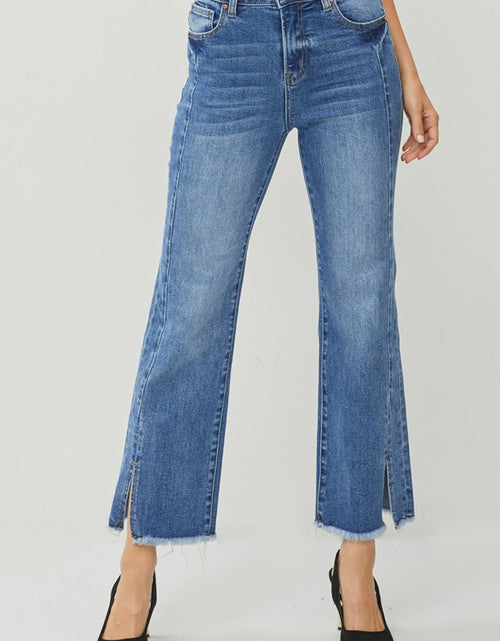 Load image into Gallery viewer, RISEN High Waist Raw Hem Slit Straight Jeans
