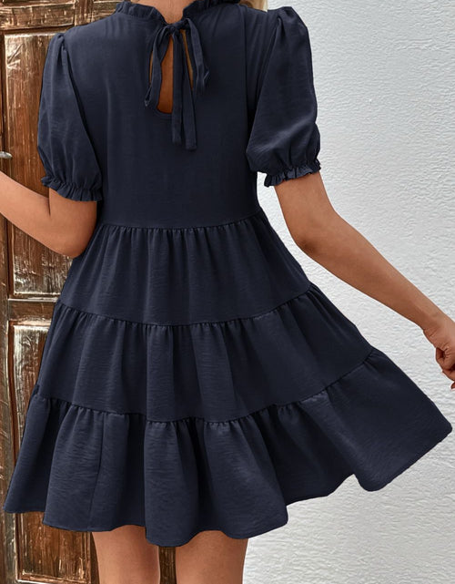 Load image into Gallery viewer, Perfee Puff Sleeve Tie Back Tiered Dress
