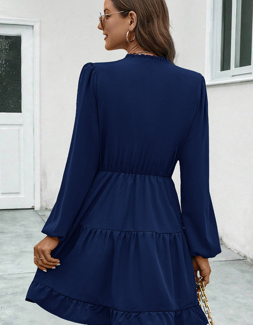 Load image into Gallery viewer, V-Neck Tie Neck Long Sleeve Dress
