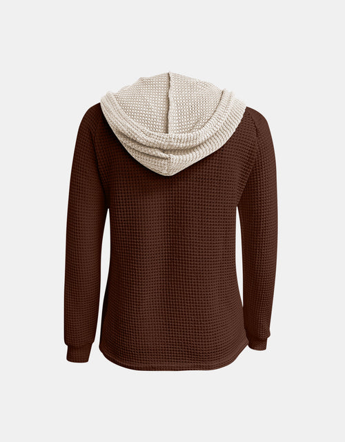Load image into Gallery viewer, Full Size Waffle-Knit Contrast Long Sleeve Hoodie
