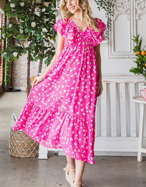 Load image into Gallery viewer, Reborn J Printed V-Neck Ruffle Trim Tiered Midi Dress
