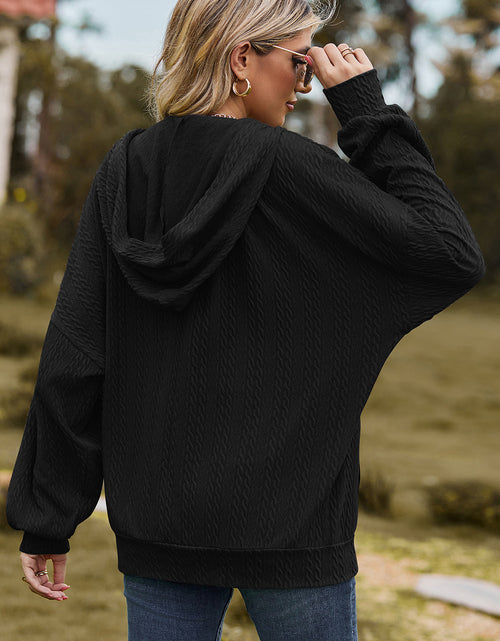 Load image into Gallery viewer, Drawstring Zip Up Dropped Shoulder Hoodie
