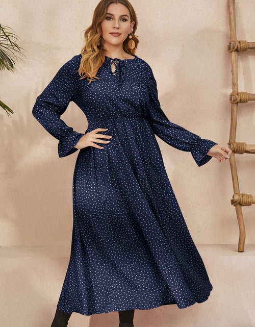 Load image into Gallery viewer, Honey Plus Size Ruffled Polka Dot Long Sleeve Midi Dress
