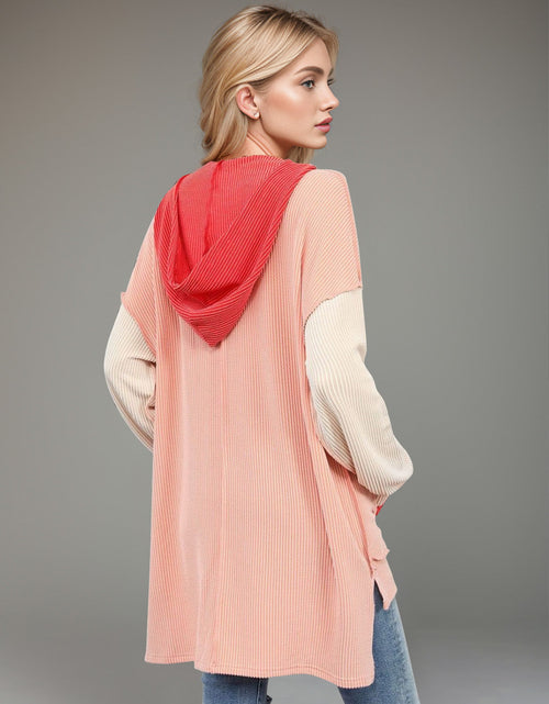 Load image into Gallery viewer, Double Take Contrast Hooded Long Sleeve Top
