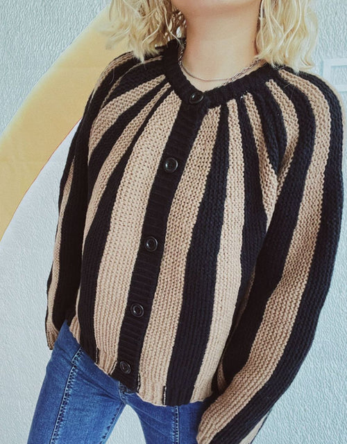 Load image into Gallery viewer, Contrast Stripes Button Down Long Sleeve Cardigan
