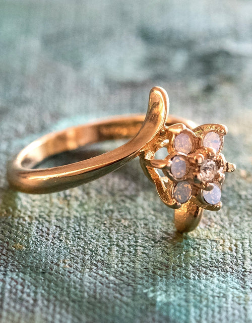 Load image into Gallery viewer, Vintage 1970's Amethyst Crystal and Genuine Pinfire Opal Ring 18kt Yellow Gold Electroplated Ring by PVD Vintage Jewelry

