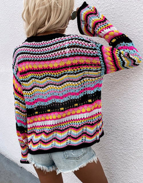 Load image into Gallery viewer, Chevron Stripes Openwork Cardigan
