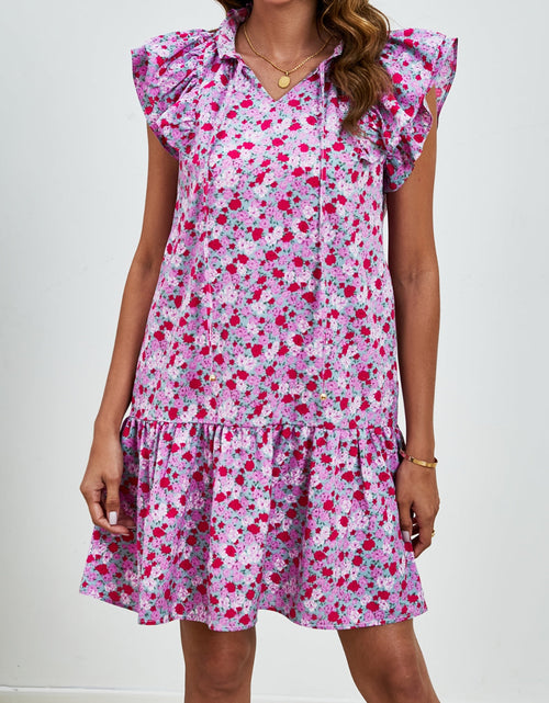 Load image into Gallery viewer, Tied Floral Cap Sleeve Mini Dress
