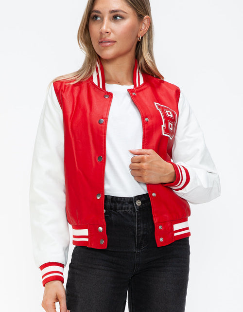 Load image into Gallery viewer, Love Me Now PU Leather Contrast Snap Down Bomber Jacket
