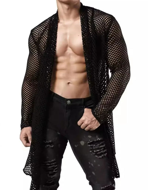 Load image into Gallery viewer, Men's Openwork Open Front Long Sleeve Cover-Up
