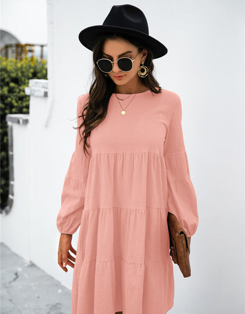 Load image into Gallery viewer, Balloon Sleeve Keyhole Tiered Dress
