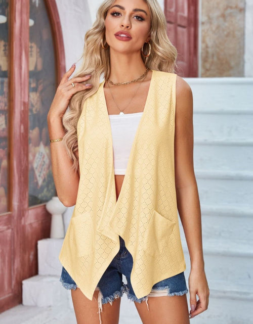 Load image into Gallery viewer, Eyelet Open Front Sleeveless Cardigan

