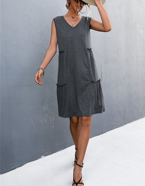 Load image into Gallery viewer, V-Neck Frill Trim Sleeveless Dress
