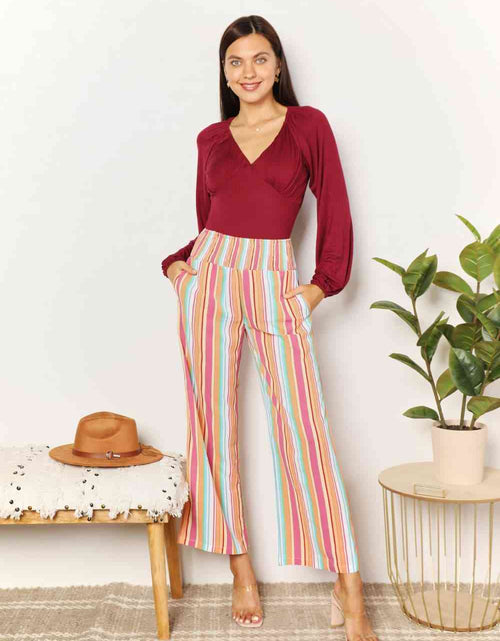 Load image into Gallery viewer, Double Take Striped Smocked Waist Pants with Pockets
