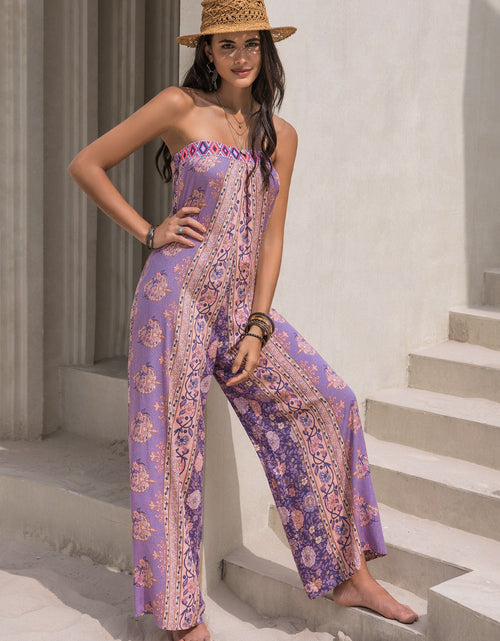 Load image into Gallery viewer, Tied Printed Tube Wide Leg Jumpsuit
