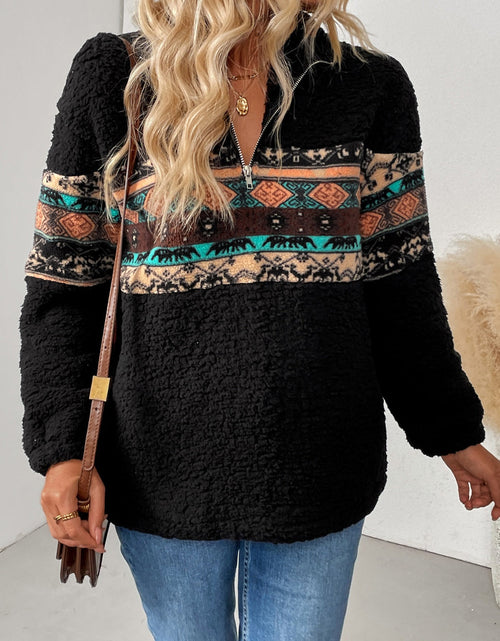 Load image into Gallery viewer, Quarter Zip Geometric Long Sleeve Sweatshirt
