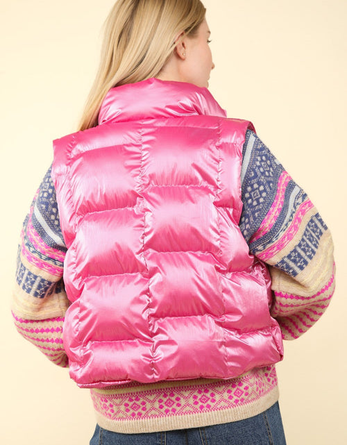 Load image into Gallery viewer, VERY J Shiny Metallic Zip Up Puffer Vest

