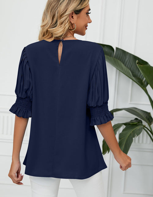 Load image into Gallery viewer, Frill Round Neck Lantern Sleeve T-Shirt
