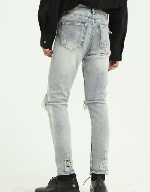 Load image into Gallery viewer, Pocketed Distressed Jeans with Side Zip
