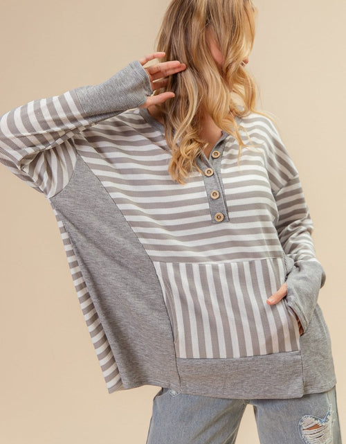 Load image into Gallery viewer, BiBi Striped Thumbhole Long Sleeve Top
