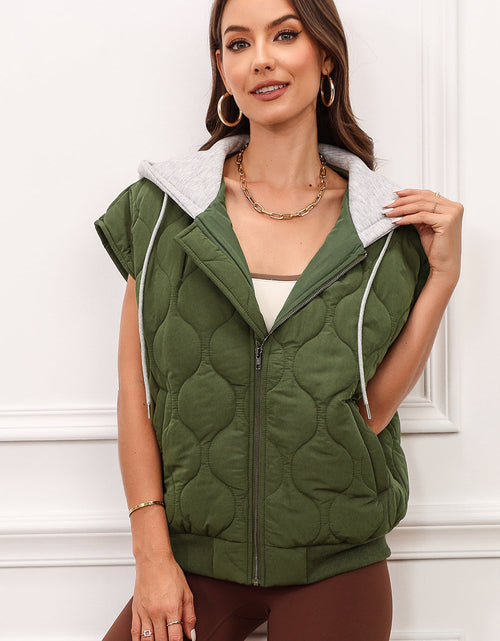 Load image into Gallery viewer, Drawstring Zip Up Hooded Vest Coat
