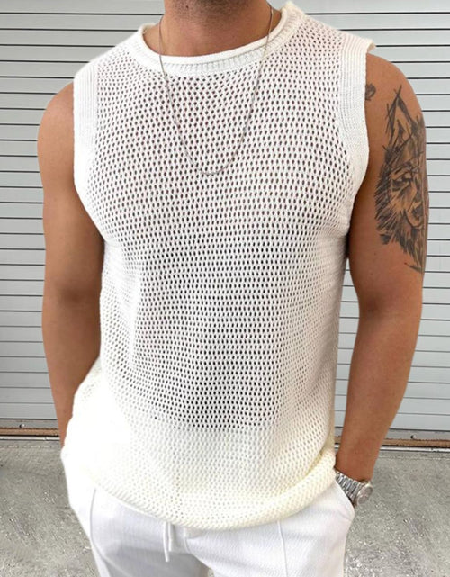 Load image into Gallery viewer, Men's Openwork Round Neck Sleeveless Knit Top
