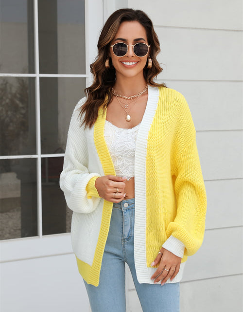 Load image into Gallery viewer, Angel Wings Open Front Contrast Color Balloon Sleeve Cardigan
