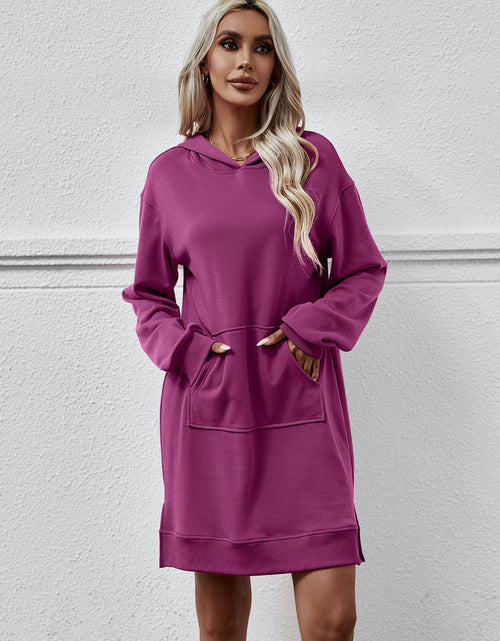 Load image into Gallery viewer, Slit Long Sleeve Hooded Dress with Pocket
