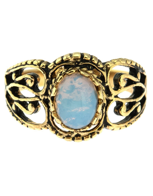 Load image into Gallery viewer, Vintage Jewelry Genuine Jade Ring Antiqued 18kt Yellow Gold Electroplated Made in the USA by PVD Vintage Jewelry
