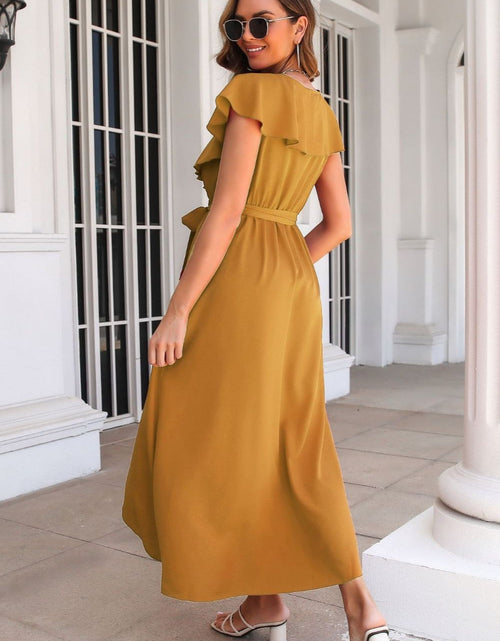 Load image into Gallery viewer, Tied Front Ruffled Short Sleeve Midi Dress
