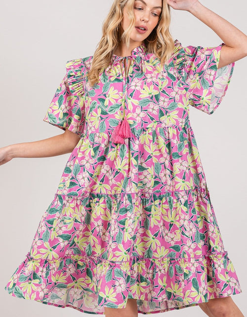 Load image into Gallery viewer, SAGE + FIG Floral Ruffle Short Sleeve Dress
