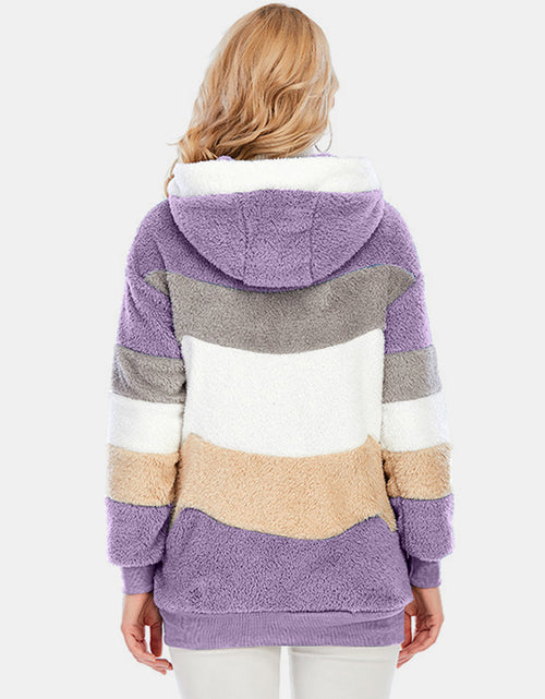 Load image into Gallery viewer, Full Size Drawstring Color Block Zip Up Hooded Outerwear
