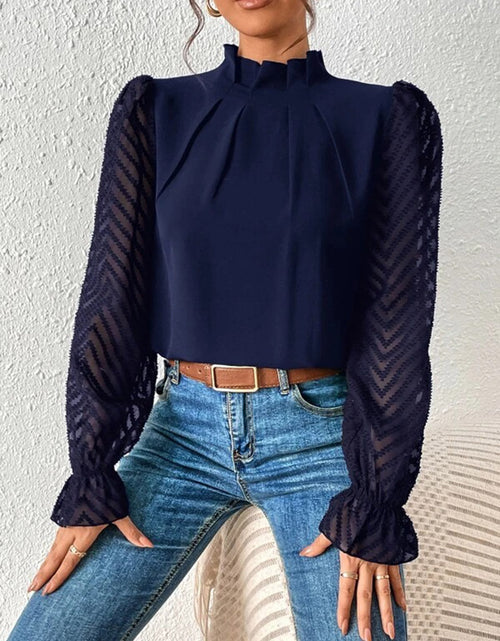Load image into Gallery viewer, Mock Neck Flounce Sleeve Blouse
