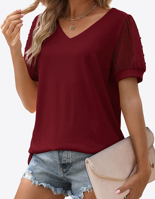 Load image into Gallery viewer, Swiss Dot Puff Sleeve V-Neck Tee
