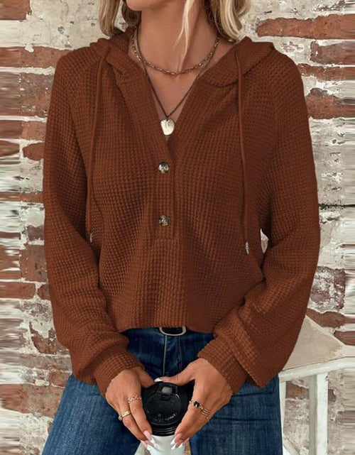 Load image into Gallery viewer, Waffle Knit Long Sleeve Drawstring Hooded Top
