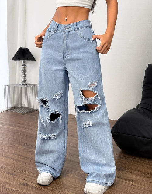 Load image into Gallery viewer, Distressed Wide Leg Jeans with Pockets

