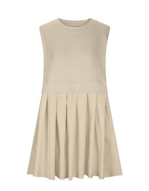 Load image into Gallery viewer, Pleated Round Neck Sleeveless Mini Dress
