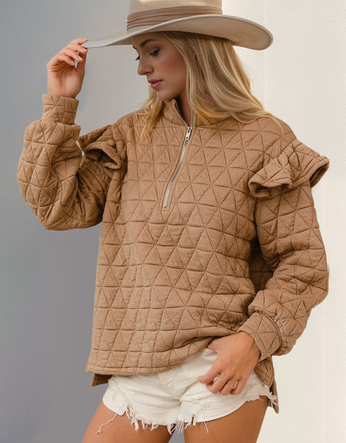Load image into Gallery viewer, Double Take Ruffled Texture Half Zip Long Sleeve Sweatshirt
