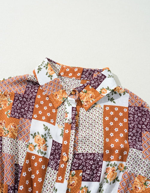 Load image into Gallery viewer, Printed Collared Neck Three-Quarter Sleeve Mini Shirt Dress
