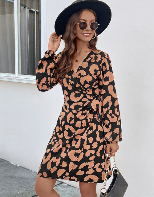 Load image into Gallery viewer, Perfee Printed Surplice Long Sleeve Dress
