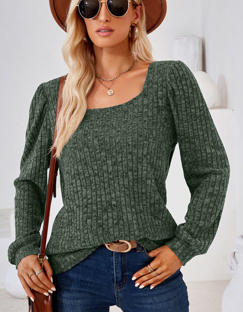 Load image into Gallery viewer, Ribbed Square Neck Long Sleeve T-Shirt
