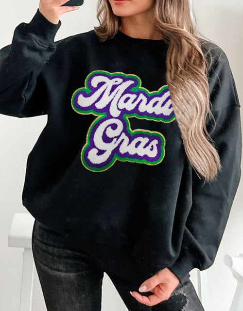 Load image into Gallery viewer, MARDI GRAS Round Neck Drop Shoulder Sweatshirt
