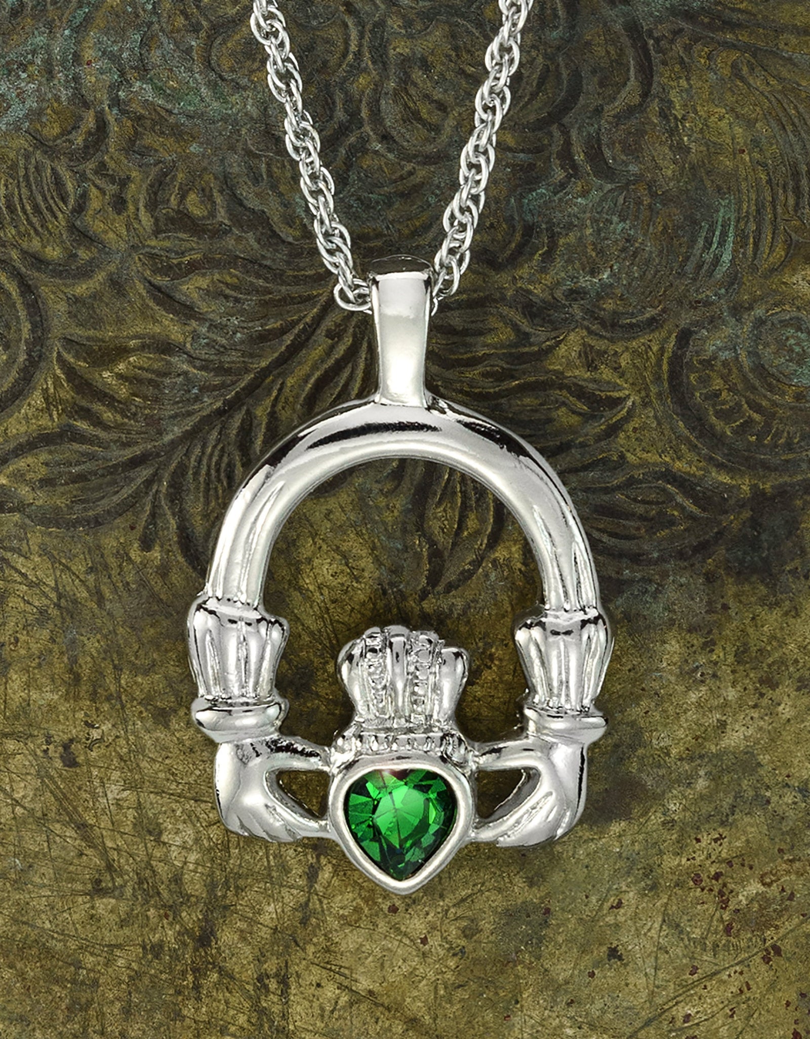 Vintage Claddagh Necklace Austrian Heart Crystal 18k Yellow Gold Electroplated Made in the USA by PVD Vintage Jewelry
