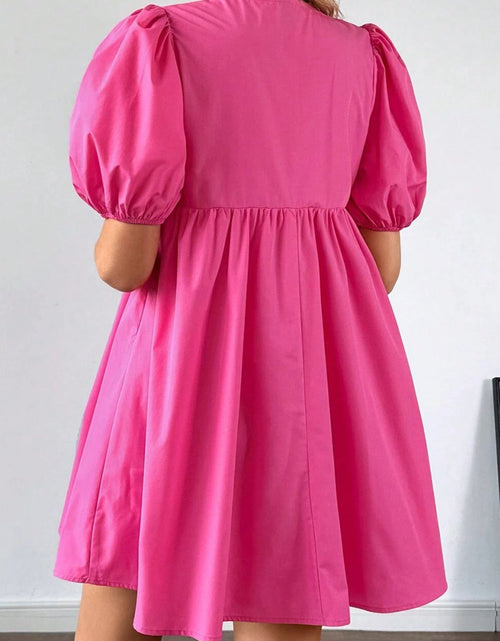 Load image into Gallery viewer, Puff Sleeve Tie Front High Waist Mini Dress
