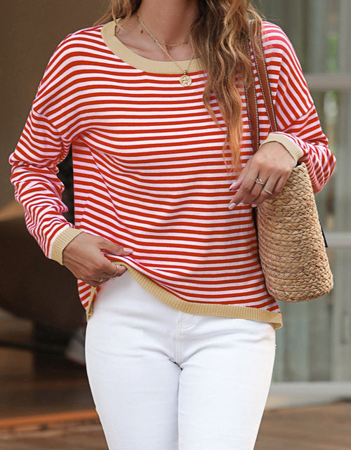 Load image into Gallery viewer, Striped Round Neck Drop Shoulder T-Shirt
