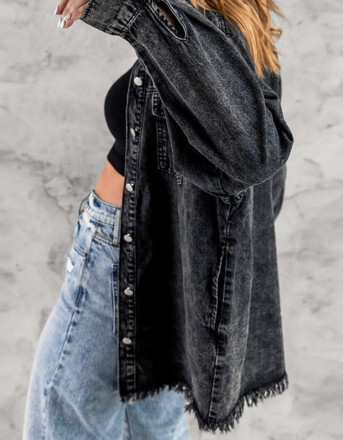 Load image into Gallery viewer, Button Up Pocketed Raw Hem Denim Jacket
