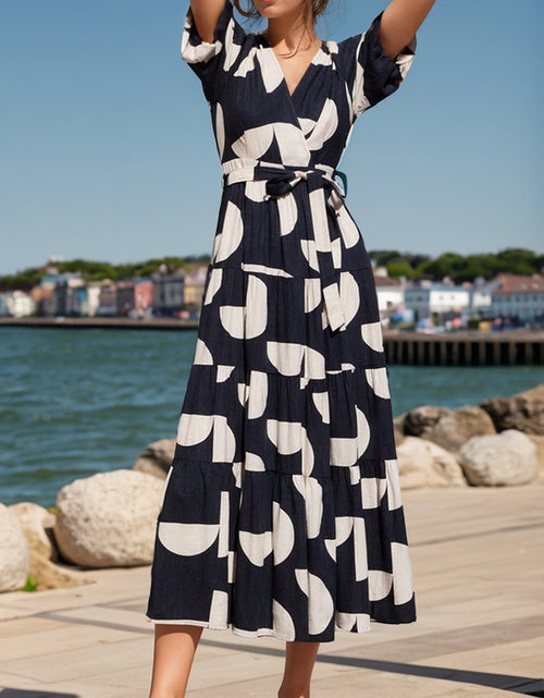 Load image into Gallery viewer, Tied Slit Printed Half Sleeve Midi Dress
