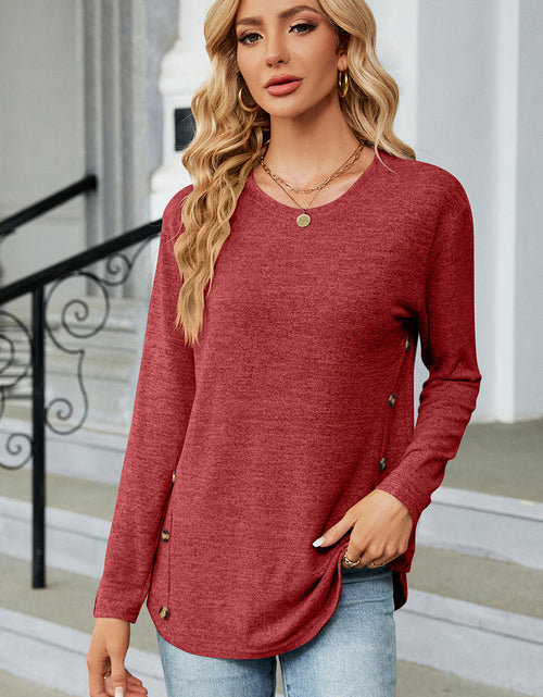 Load image into Gallery viewer, Decorative Button Round Neck T-Shirt
